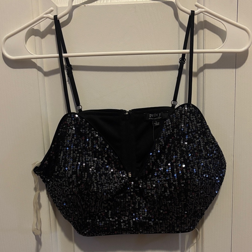 privy Black Sequin Bustier Top